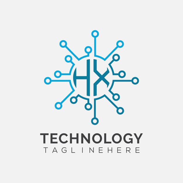 Monograma inicial HX para el logotipo tecnológico con diseño de estilo circular