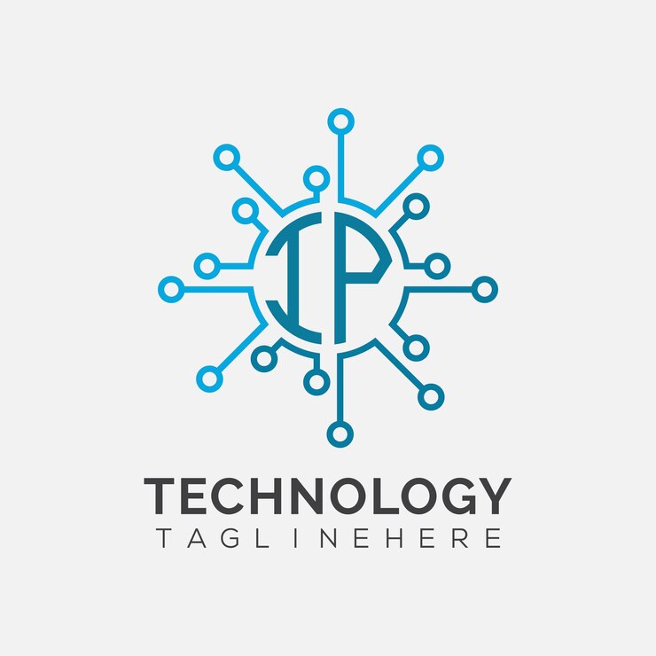 Vector monograma inicial ip para el logotipo tecnológico con diseño de estilo círculo