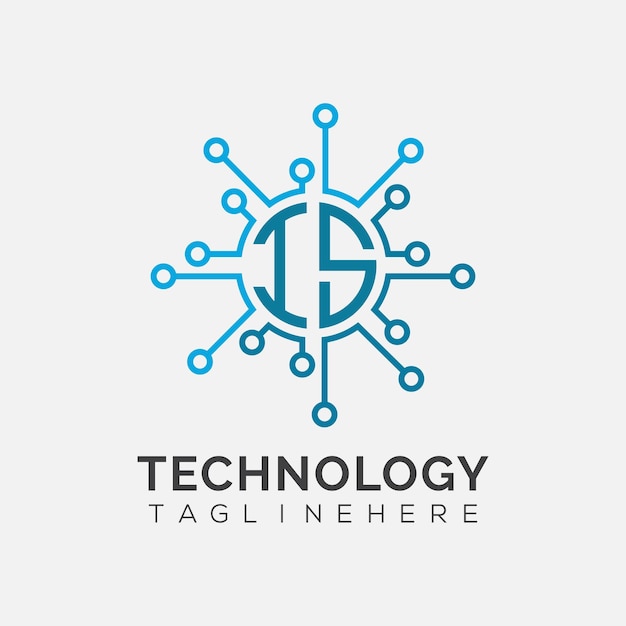 Monograma inicial IS para el logotipo tecnológico con diseño de estilo círculo