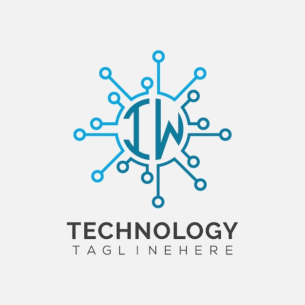 Monograma inicial de IW para el logotipo tecnológico con diseño de estilo circular