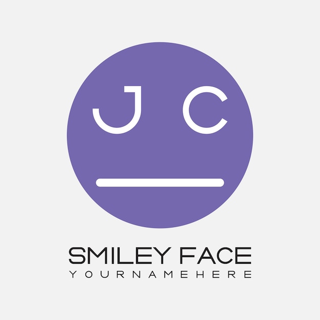 Monograma inicial JC para el logotipo de la cara sonriente con diseño de estilo circular