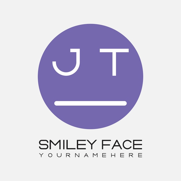 Monograma inicial de JT para el logotipo de la cara sonriente con diseño de estilo circular