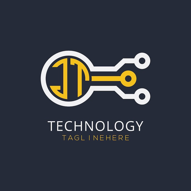 Monograma inicial de JT para el logotipo tecnológico con diseño de estilo circular
