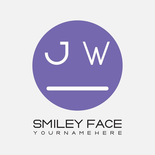 Monograma inicial de JW para el logotipo de la cara sonriente con diseño de estilo circular