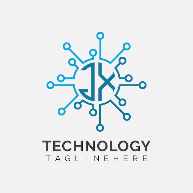 Monograma inicial JX para el logotipo tecnológico con diseño de estilo circular