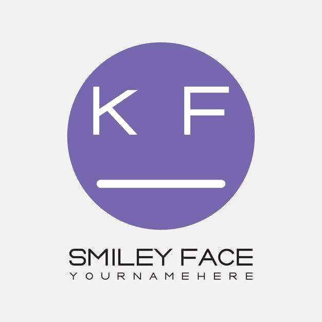 Monograma inicial KF para el logotipo de la cara sonriente con diseño de estilo circular