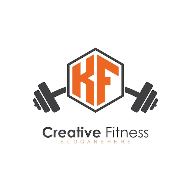 Monograma inicial KF para el logotipo de Fitness con diseño de estilo polígono