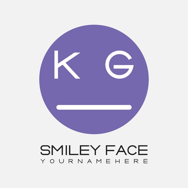 Monograma inicial KG para el logotipo de la cara sonriente con diseño de estilo circular