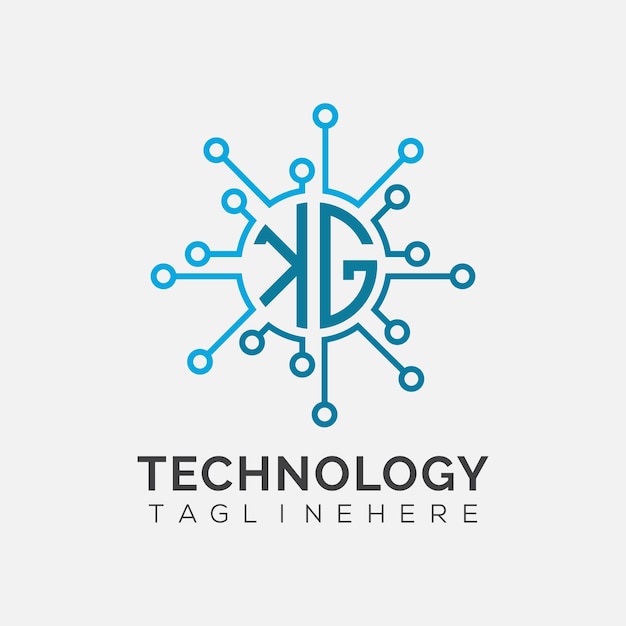 Monograma inicial KG para el logotipo tecnológico con diseño de estilo circular
