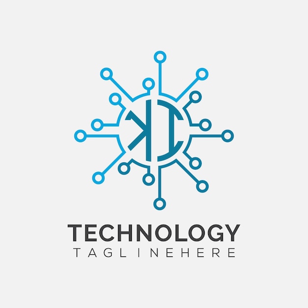 Monograma inicial de KI para el logotipo tecnológico con diseño de estilo circular