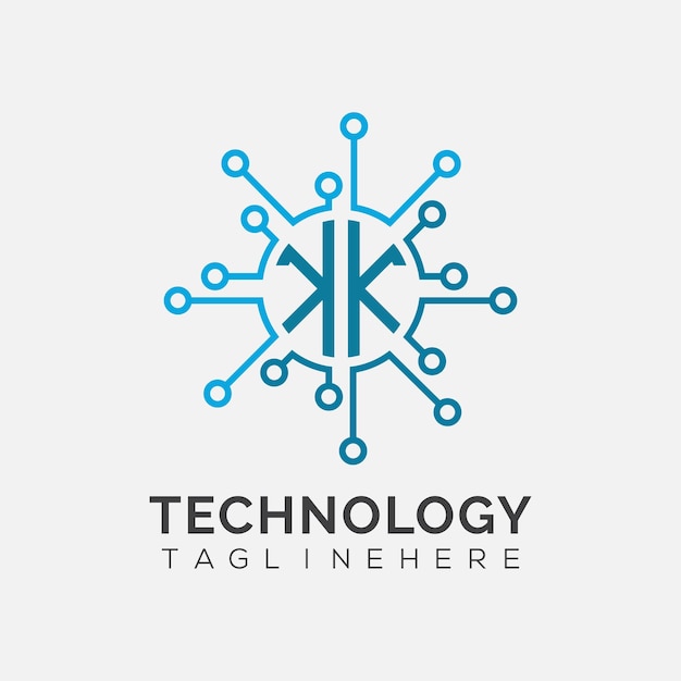 Monograma inicial KK para el logotipo tecnológico con diseño de estilo círculo