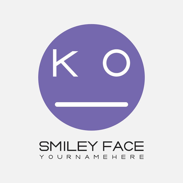 Monograma inicial KO para el logotipo de la cara sonriente con diseño de estilo circular