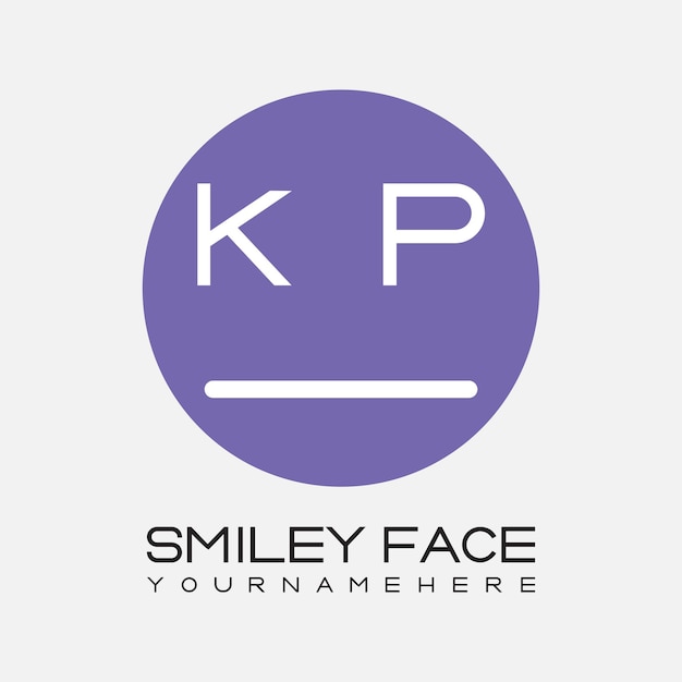 Monograma inicial KP para el logotipo de la cara sonriente con diseño de estilo circular