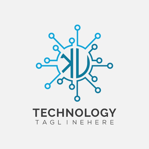 Monograma inicial KU para el logotipo tecnológico con diseño de estilo círculo