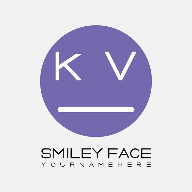 Monograma inicial KV para el logotipo de la cara sonriente con diseño de estilo circular