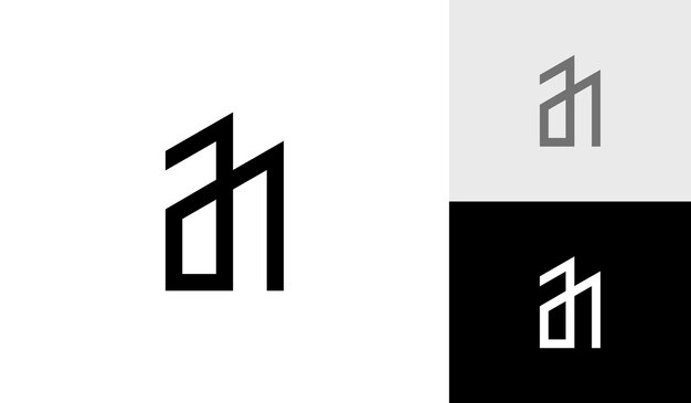 Monograma inicial de la letra AH con vector de diseño de logotipo de forma de edificio