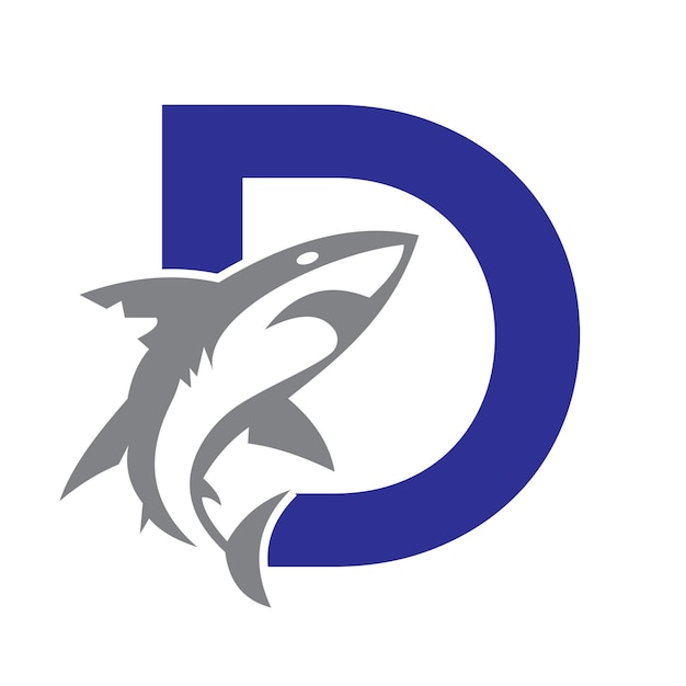 Monograma inicial Letra D Concepto de diseño del logotipo del delfín con símbolo de ballena