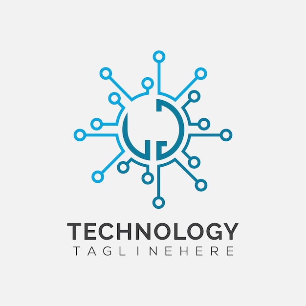 Monograma inicial de LJ para el logotipo tecnológico con diseño de estilo circular
