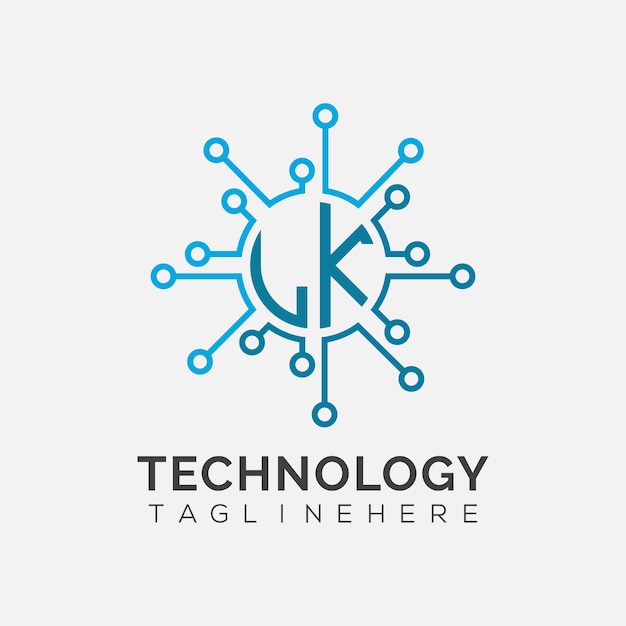 Monograma inicial LK para el logotipo tecnológico con diseño de estilo circular