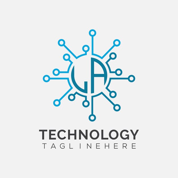 Monograma inicial LA para el logotipo tecnológico con diseño de estilo circular