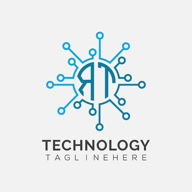 Monograma inicial para el logotipo tecnológico con diseño de estilo circular