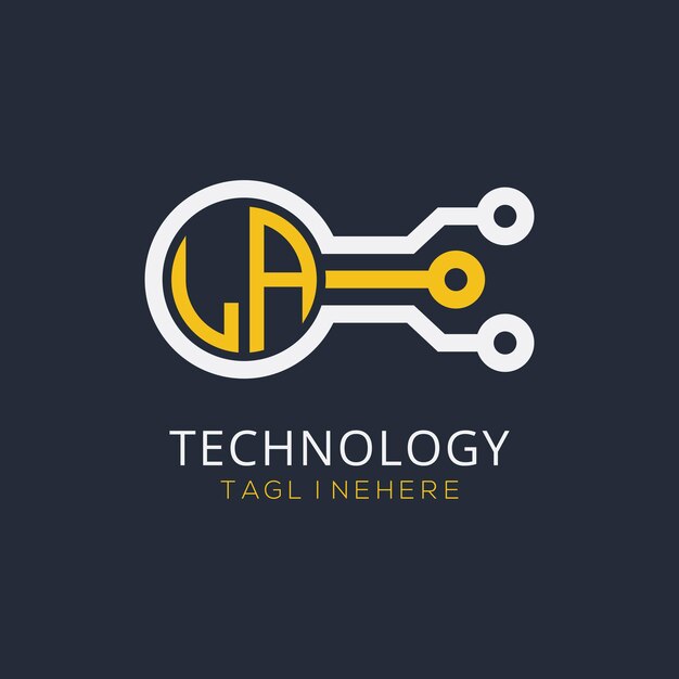 Monograma inicial LA para el logotipo tecnológico con diseño de estilo circular