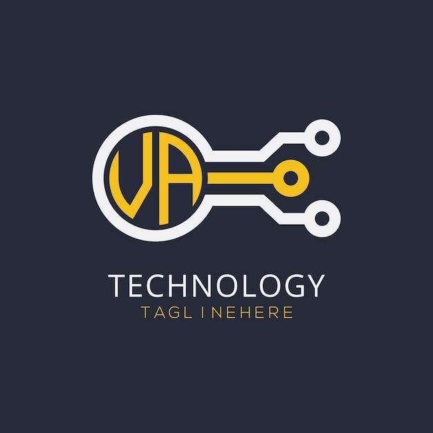 Monograma inicial VA para el logotipo tecnológico con diseño de estilo círculo