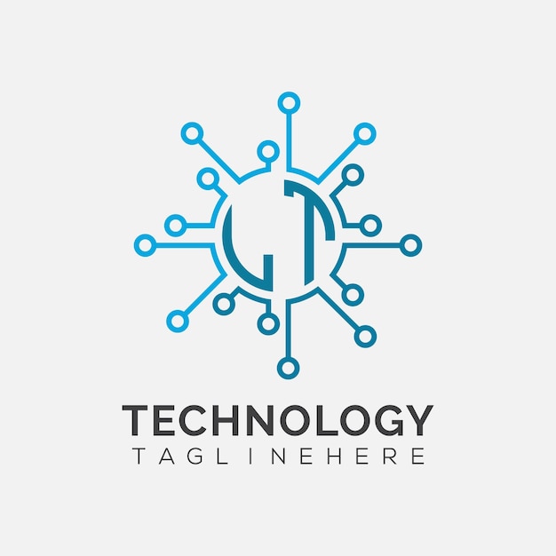 Monograma inicial LT para el logotipo tecnológico con diseño de estilo circular
