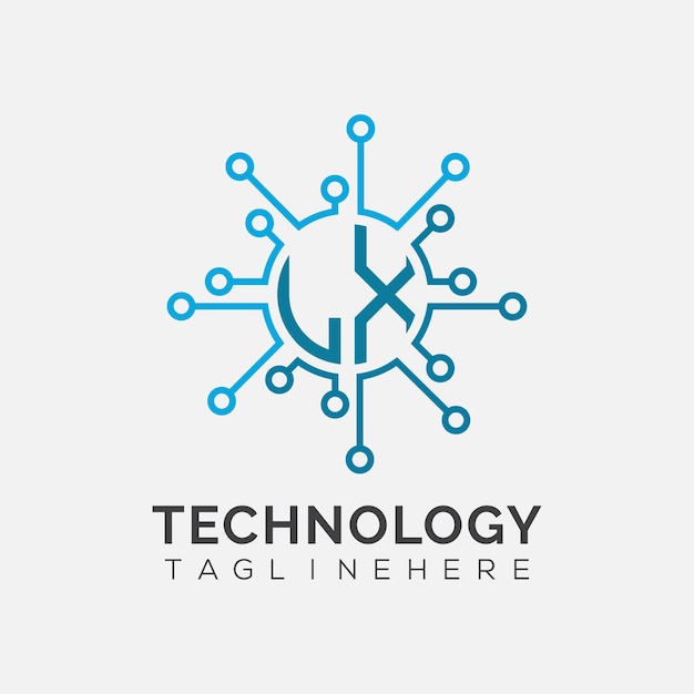 Monograma inicial LX para el logotipo tecnológico con diseño de estilo circular