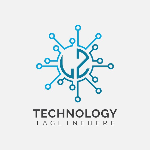 Monograma inicial LZ para el logotipo tecnológico con diseño de estilo circular