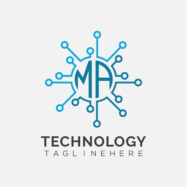 Monograma inicial MA para el logotipo tecnológico con diseño de estilo circular