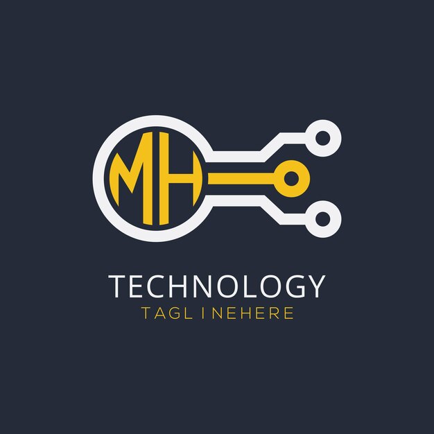 Monograma inicial MH para el logotipo tecnológico con diseño de estilo circular