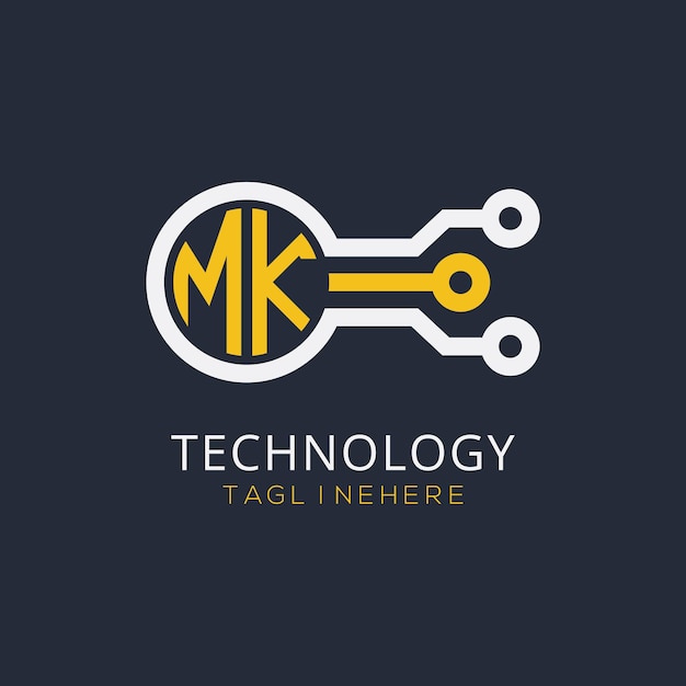 Monograma inicial MK para el logotipo tecnológico con diseño de estilo circular