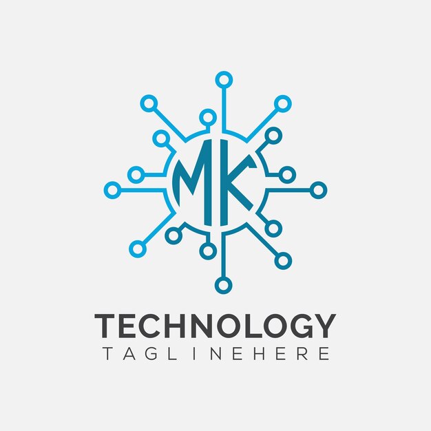 Monograma inicial MK para el logotipo tecnológico con diseño de estilo circular