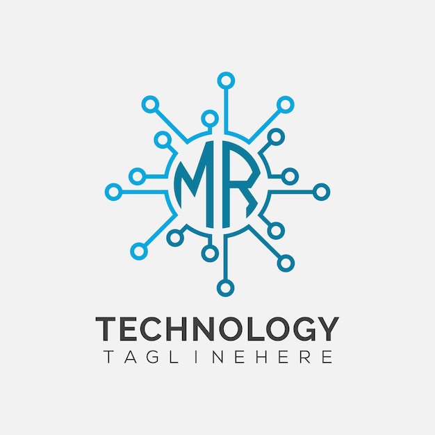 Monograma inicial MR para el logotipo tecnológico con diseño de estilo circular