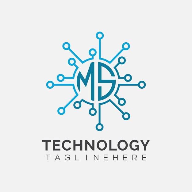 Monograma inicial de MS para el logotipo tecnológico con diseño de estilo circular