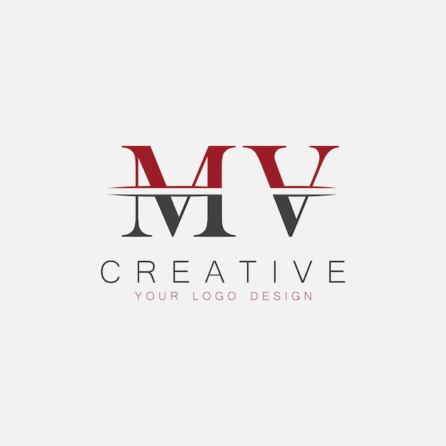 Monograma inicial MV con el logotipo creativo de las letras