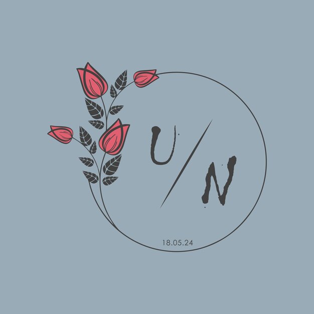 Monograma inicial de las Naciones Unidas algunas rosas Círculo de boda con diseño creativo