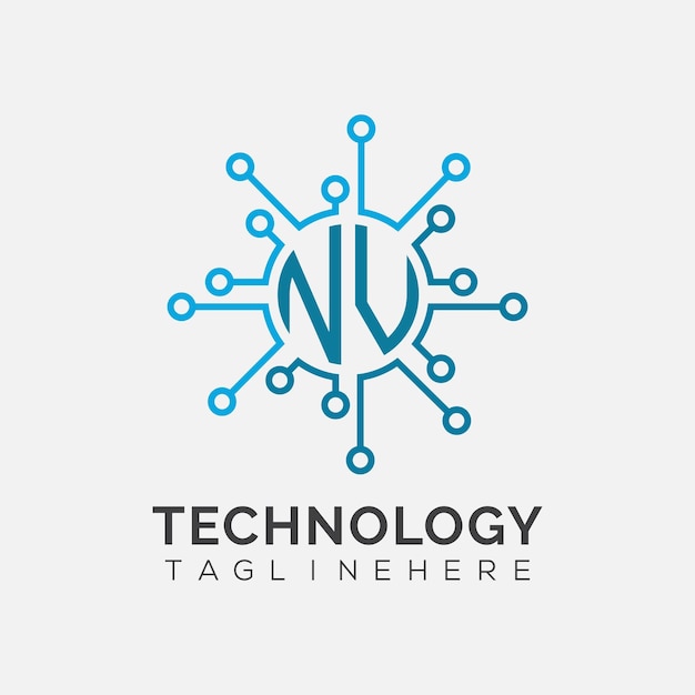 Monograma inicial NV para el logotipo tecnológico con diseño de estilo circular