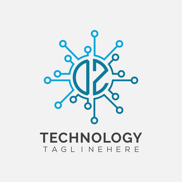 Monograma inicial de OZ para el logotipo tecnológico con diseño de estilo circular