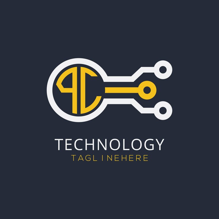 Vector monograma inicial de pc para el logotipo tecnológico con diseño de estilo circular