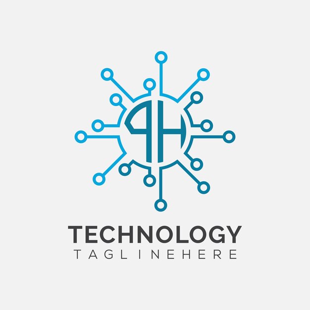 Monograma inicial PH para el logotipo tecnológico con diseño de estilo circular