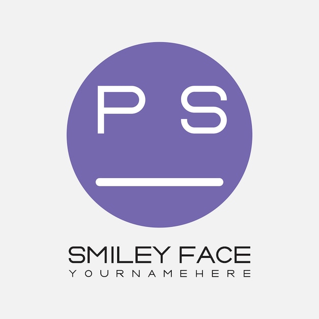 Monograma inicial de PS para el logotipo de la cara sonriente con diseño de estilo circular