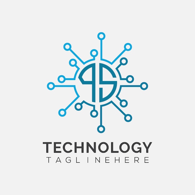 Monograma inicial PS para el logotipo tecnológico con diseño de estilo circular