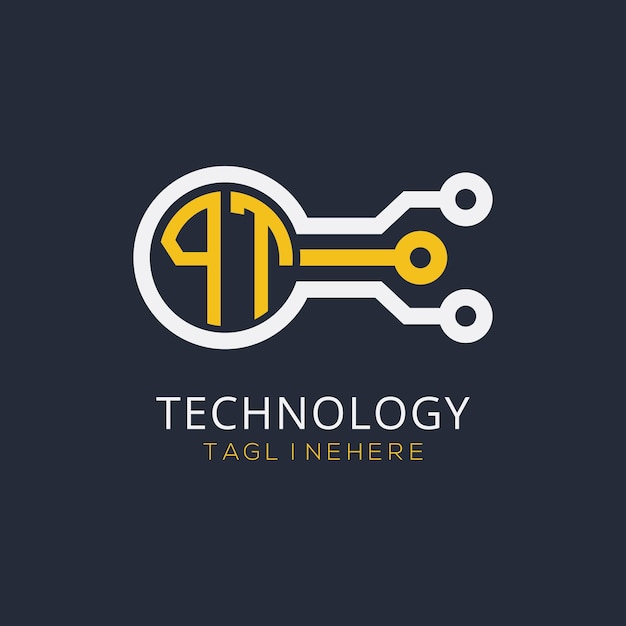 Monograma inicial PT para el logotipo tecnológico con diseño de estilo circular