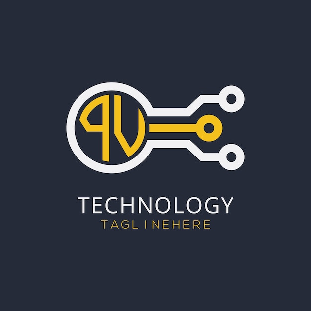 Monograma inicial PV para el logotipo tecnológico con diseño de estilo circular