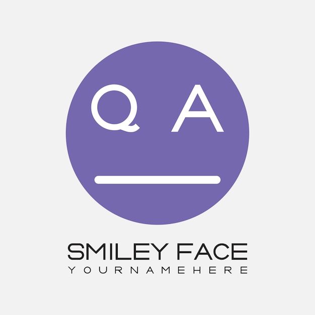 Monograma inicial de QA para el logotipo de la cara sonriente con diseño de estilo circular