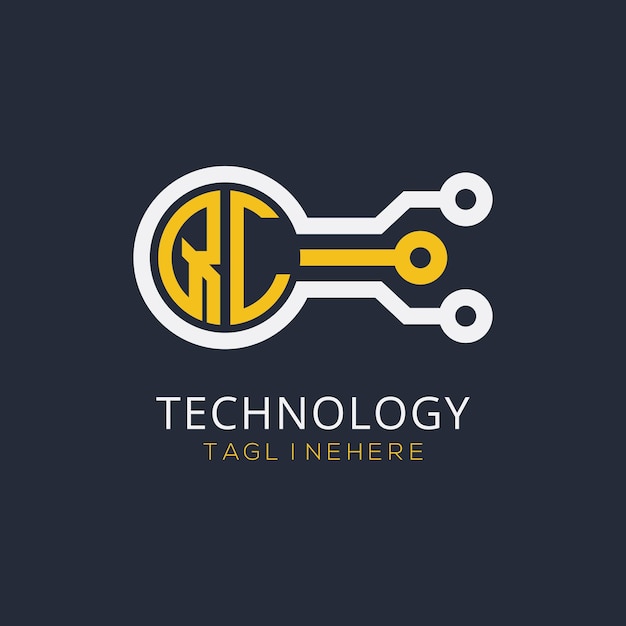 Monograma inicial de QC para el logotipo tecnológico con diseño de estilo circular