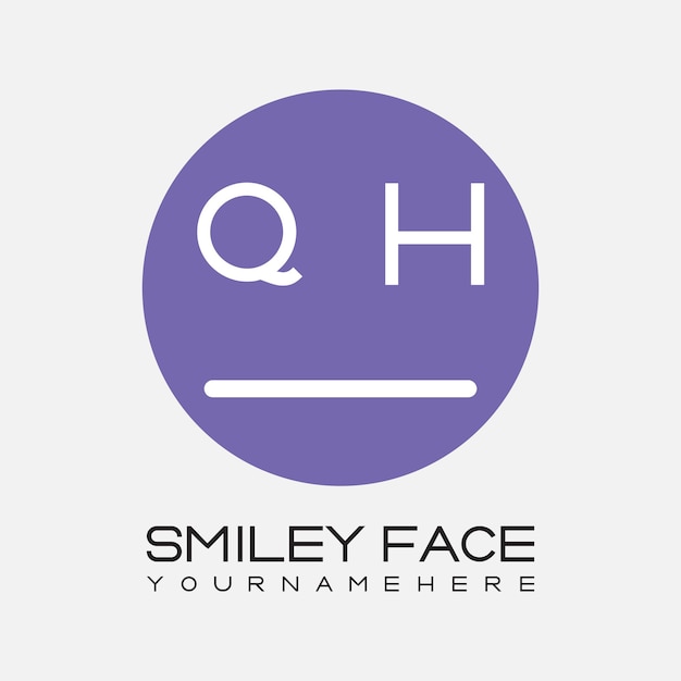 Monograma inicial QH para el logotipo de la cara sonriente con diseño de estilo circular