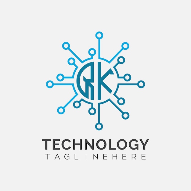 Monograma inicial QK para el logotipo tecnológico con diseño de estilo circular